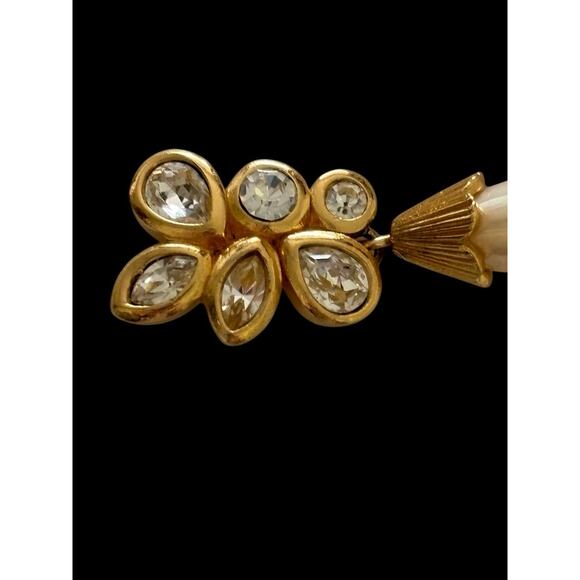 Christian Dior Signed Crystal Pearl Gold Tone Dangle Clip Earrings Crystal Vtg - Picture 11 of 14